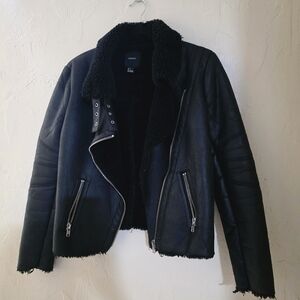 Forever 21 Black Leather/Sherpa Jacket